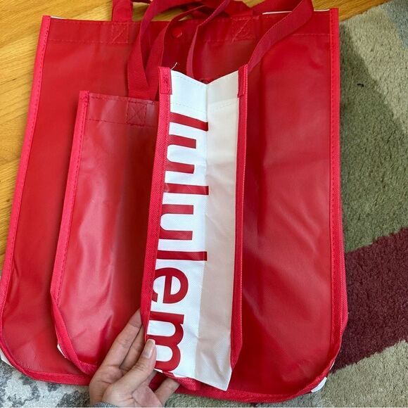 Bundle 2 Lululemon Holiday Reusable Shopping Gift Bag Totes Red and White - Picture 3 of 4